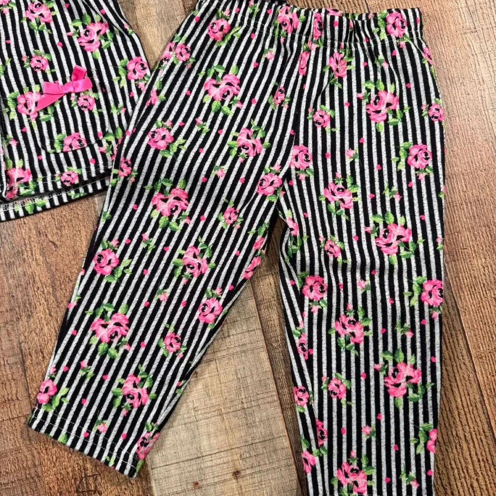 Betsey Johnson 18M Floral Striped Pajama Set Pink Black White Rose Girls